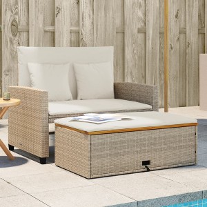 Patio Sofa with Cushions 2-Seater Poly Rattan&Acacia Wood  vidaXL - 1 of 4