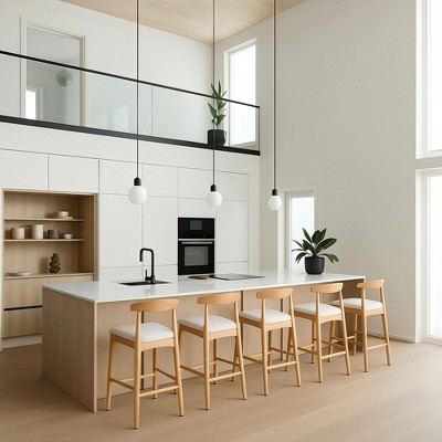 TOAOTBNBOB Mid-Century Bar Chairs with Wood Legs, Wood Bar Stools for Kitchen Island, Upholstered Barstools with Open Backrest