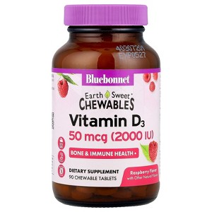 Bluebonnet Nutrition EarthSweet® Chewables, Vitamin D3,  Raspberry, 50 mcg (2,000 IU), 90 Chewable Tablets - 1 of 4