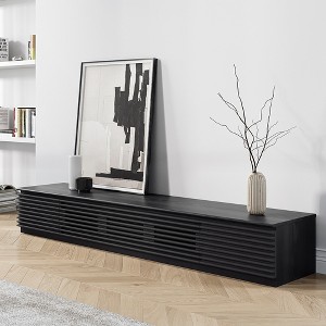 POVISON Minimalist Fluted TV Stand with Drawers, Solid Wood Media Console with Flip-down Door, Walnut Veneer, Fully-Assembled-TS1031B180 - 1 of 4
