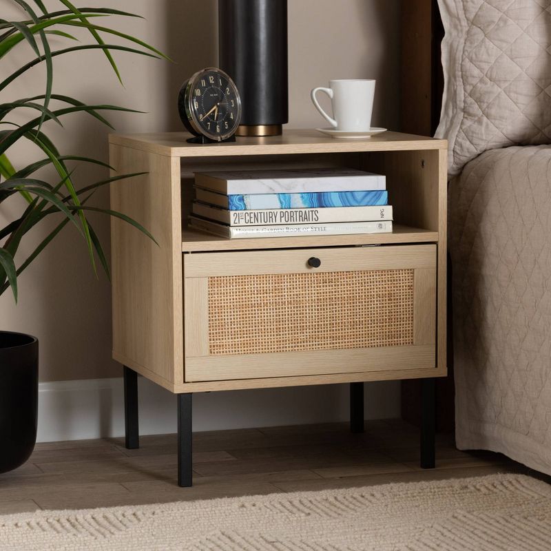Caterina Wood and Natural Rattan 1 Door End Table Natural Brown/Black - Baxton Studio, 5 of 12