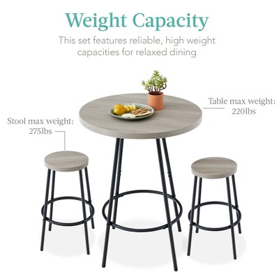 Light Gray Round Counter Height Pub Table with 2 Stools