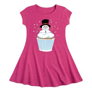 Girls' - Instant Message - Snowman Cupcake Fit & Flair Cap Sleeve Graphic Dress - 1 of 3