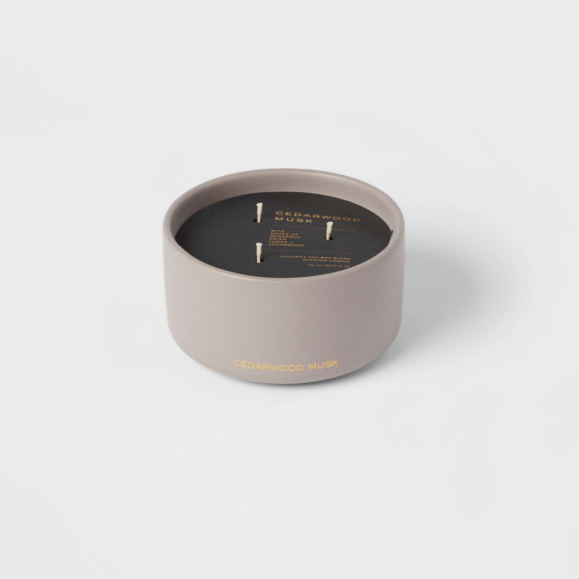 15oz Ceramic Jar 3-Wick Black Label Cedarwood Musk Candle - Threshold™