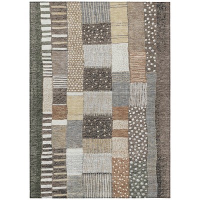 Brown Ivory And Gray Geometric Washable Indoor Outdoor Area Rug