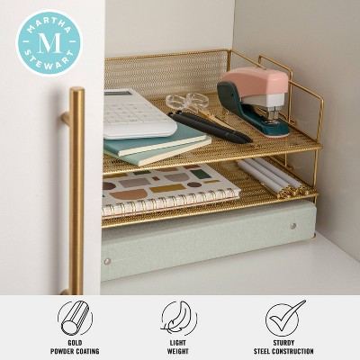 Gold 3-Tier Stackable Steel Mesh Letter Tray Organizer