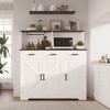 Homhougo Farmhouse Sideboard Buffet Cabinet with Microwave Stand, Barn Doors Buffet Storage Cabinet with Drawers and Shelves White - 4 of 4