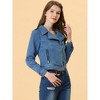 Allegra K Women's Notched Collar Zip Closure Biker Motocycle Denim Jacket - 3 of 4