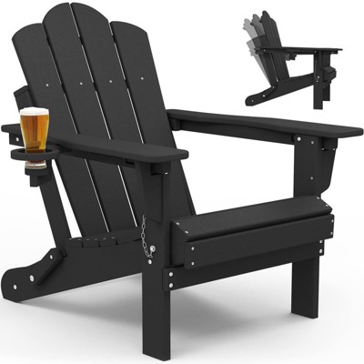 HYLEORY Plastic/Resin Folding Adjustable Back Adirondack Chair with Cup Holder
