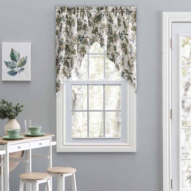 Ellis Curtain Madison Floral Design Printed Natural Ground 1.5" Rod Pocket Tailored Swag 56" x 36" Blue, 1 of 6