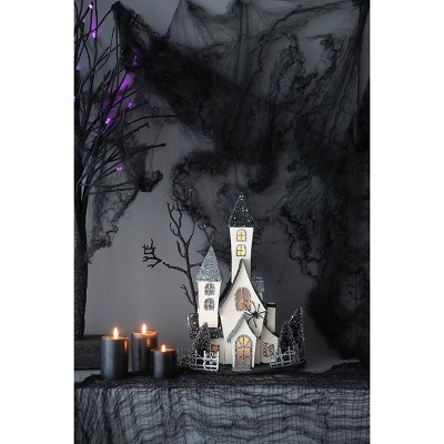 Gulches 10x8.3x13.5" Cardboard Lighted Haunted House, Battery-Powered Halloween Decor