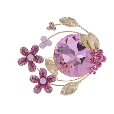 Anna-Kaci Sparkly Rose Pink Crystal Elements Flower Bouquet Brooch Lapel Pins Elegant Dress Accessories for Wedding Party - Multicolor