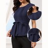 INSPIRE CHIC Women's Dressy Casual Peplum Summer Pleated Crew Neck Belted Short Sleeve Blouses - 2 of 4
