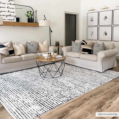 Hauteloom Keita Cream & Black Grid Plush Rug