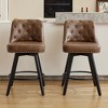 2-Pack Modern Bar Stool Set: 360° Swivel, Linen Upholstered Counter Stools w/ Button-Tufted Back, Footrest & Wooden Frame - 2 of 4