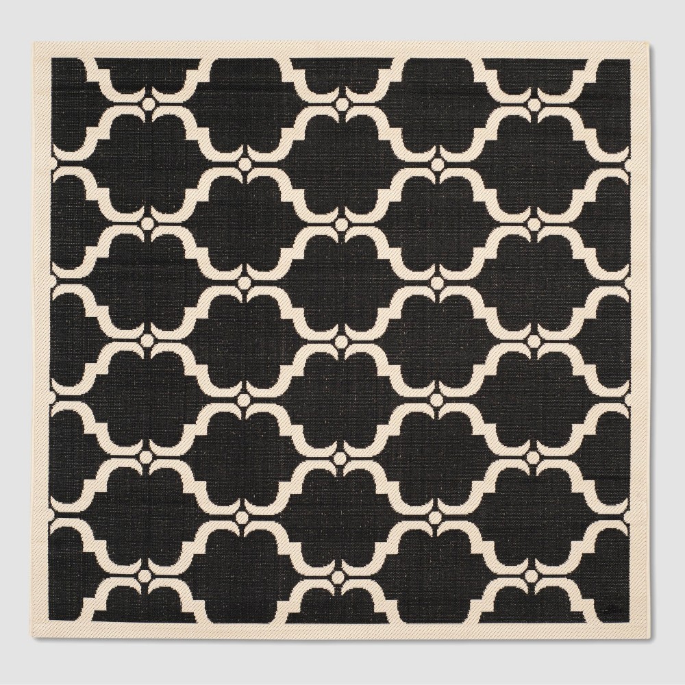 5'3in x 5'3in Harrie Outdoor Rug Black/Beige - Safavieh