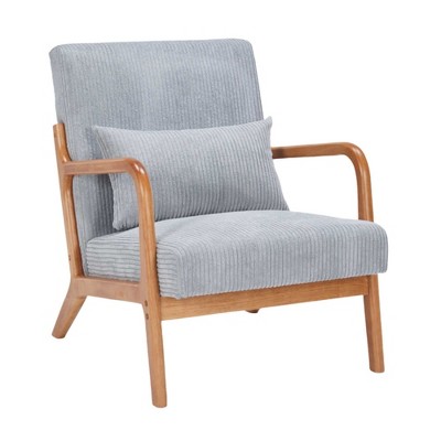 light brown frame, light gray cushion