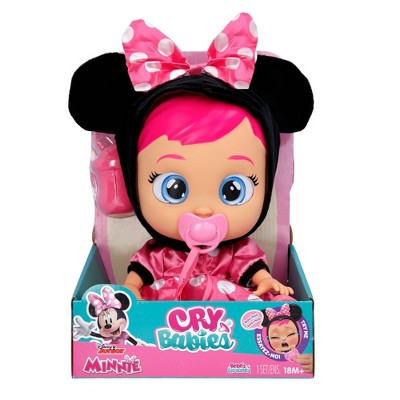 Cry Babies Disney Nurturing Baby Doll Inspired by Minnie Mouse, Dressed Up in The Iconic Pink Dress and Cries Real Tears with Pink Hair