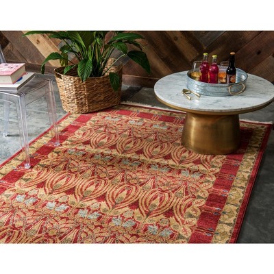 Edinburgh Red and Beige Rectangular Synthetic Area Rug