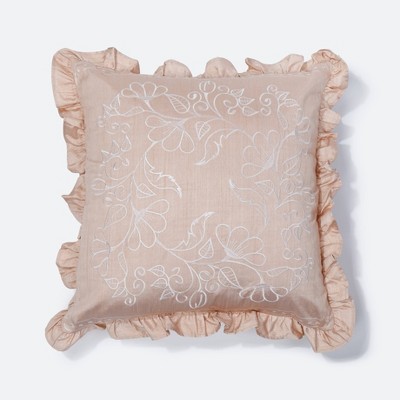 18"x18" Alana Embroidered Square Throw Pillow Natural - NFC Home