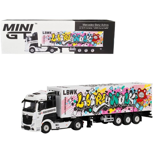 Mercedes Benz Actros with 40' Container LBWK Kuma Graffiti White with  Graphics 1/64 Diecast Model by True Scale Miniatures
