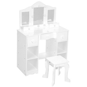 Kids Vanity Set, 2-In-1 Wooden Toddler Vanity Table With Stool, Tri-Folding Mirror & Drawer,  Desk Dressing Table for Little Girls - 1 of 4