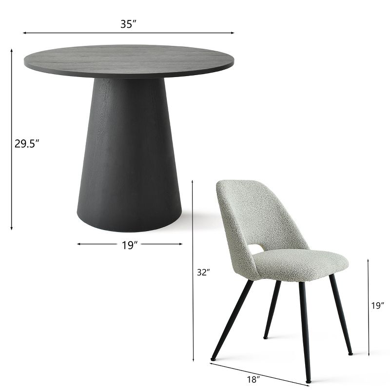 Dwen+Edwin 5-Piece 35" Manufactured Black Grain Table and 4 Upholstered Boucle Chairs Modern Round Dining Table Set-The Pop Maison, 3 of 10