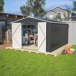 PAGED 10x12 FT Outdoor Storage Shed,Utility Metal Garden Shed with Lockable Doors and Updated Frame Structure,Large Tool Shed for Patio,Gray - 1 of 4