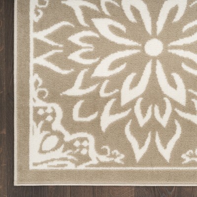 Taupe Floral Synthetic Rectangular 8' x 10' Area Rug