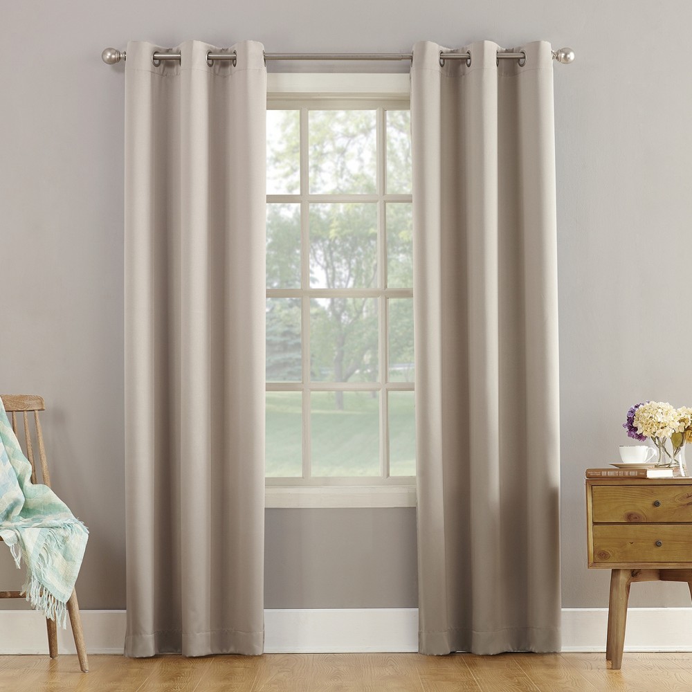 40"x95" Sun Zero Room Darkening Lazlo Grommet Curtain Panel Stone: Modern Thermal Insulated, Noise Reduction