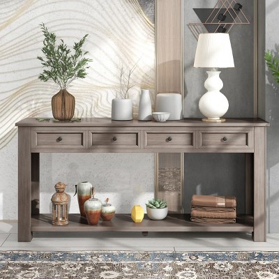 Console Table with Storage Drawers and Shelf, Sofa Table for Entryway or Hallway, Navy Accent Table with Sturdy Frame-The Pop Home