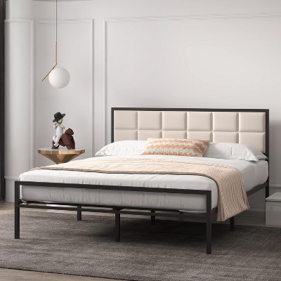 Full Size Metal Bed Frame with 10.8" Under Bed Storage, Platform Base with Headboard & Footboard, Easy Assembly, No Box Spring,Beige