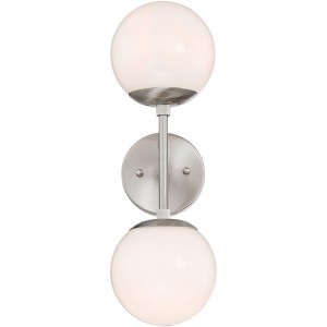 Possini Euro Design Oso Mid Century Modern Wall Light Sconce Brushed Nickel 6" 2-Light Fixture Opal Glass for Bedroom Bathroom Vanity Living Room Home - 1 of 4