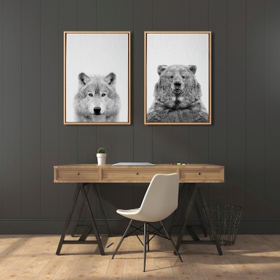 Set of 2 Wolf and Bear Canvas Art Prints