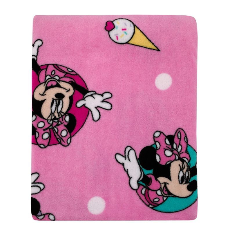 Disney Minnie Mouse Let's Party Pink, Lavender, and Yellow Balloons, Ice-cream Cones, Cupcakes, and Confetti Super Soft Toddler Blanket, 1 of 6