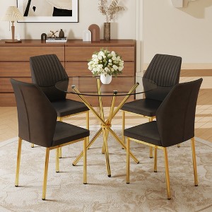 5-Piece Dining Set with Round Tempered Glass Table and 4 Armless Chairs - 1 of 4
