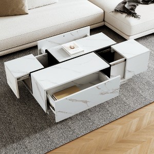 47.2" Rectangular Sliding Top Coffee Table with 2 Drawers & 2 Hidden Storage, Modern White Center Table for Living Room - 1 of 4