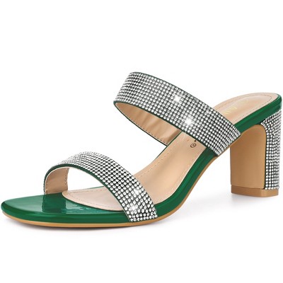 Allegra K Women's Rhinestone Chunky Slide Heel Green 6 : Target