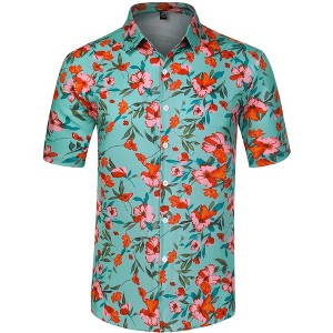 Lars Amadeus Men's Summer Floral Print Short Sleeve Button Down Beach Hawaiian Casual Shirt - 1 of 4