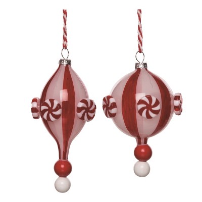 Transpac Glass Peppermint Ornament Set of 2 Christmas Home Decorations