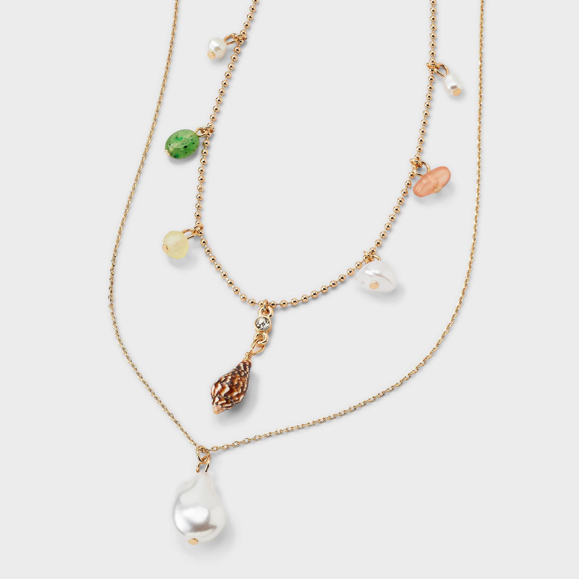 Multi-Row Delicate Charm Necklace - A New Day™ Gold/Multi
