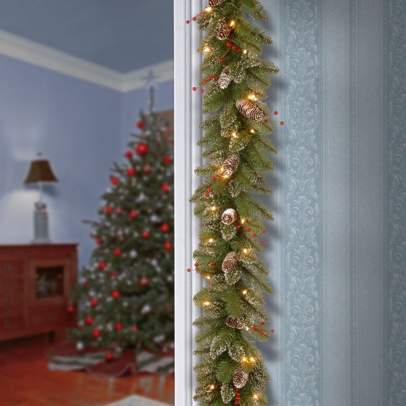 National Tree Company 9 ft. Glittery Mountain Spruce Garland with Clear Lights, 3 of 7