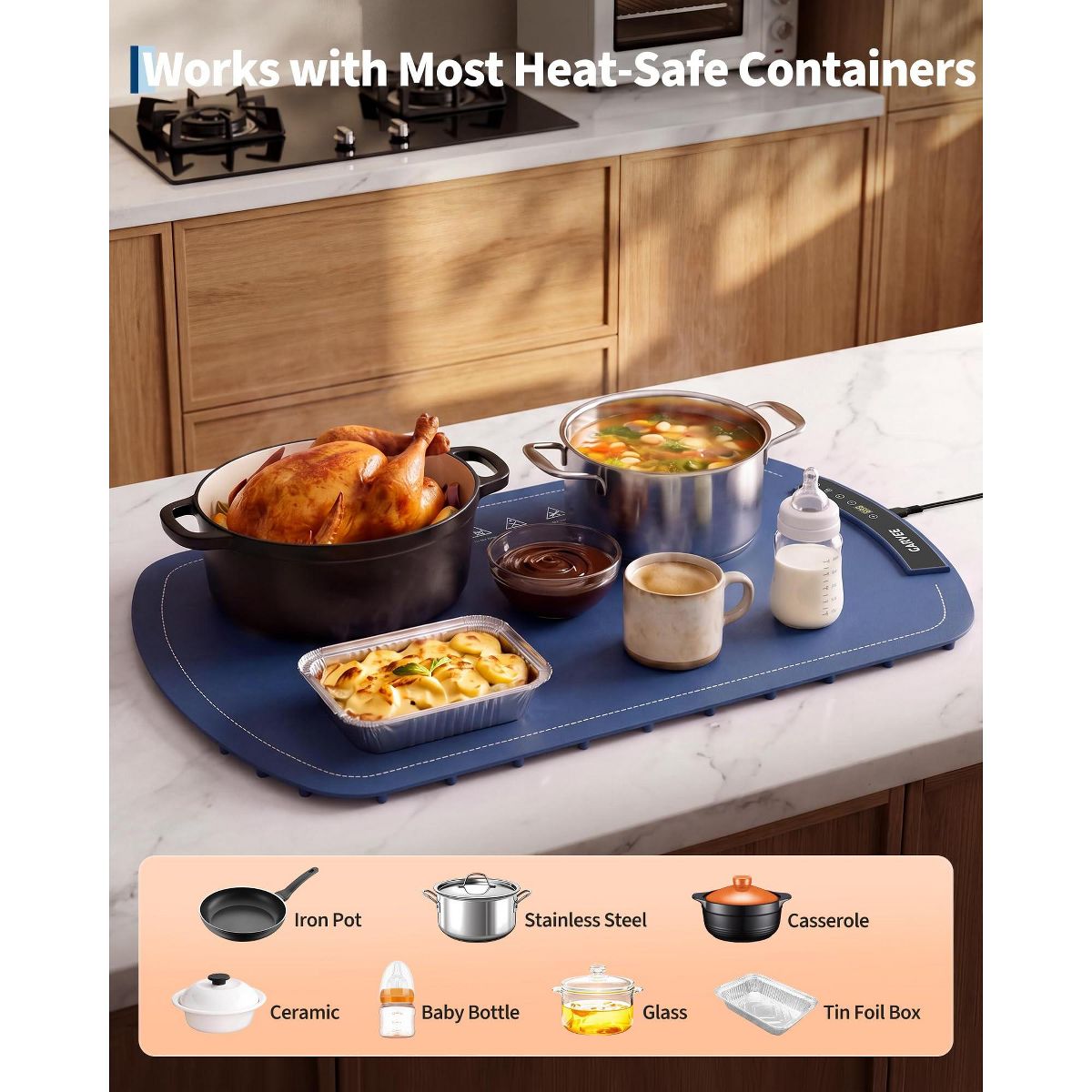 Garvee 26"x16" Electric Food Warming Mat – 8 Temps, 6H Timer, 250W, Child Lock, Auto Shut-Off – Rollable Silicone Warmer for Kitchen, Buffet, Parties - thumbnail 6