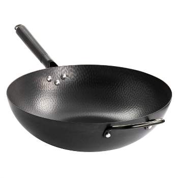General Store Addlestone 2 Piece 14 inch Heavy Duty Cast Iron Wok with Wood  Lid