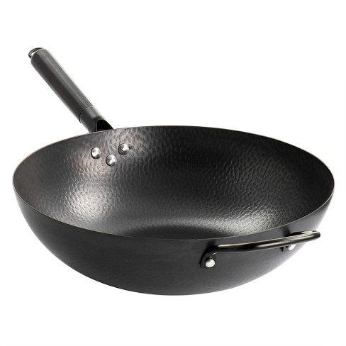 Kenmore Hammond Flat Bottom Carbon Steel Wok, 14-Inch, Black