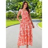 INSPIRE CHIC Women's Summer Boho Smocked Square Neck Cap Sleeve Ruffle Floral Flowy Tiered Maxi Sundress - 3 of 4