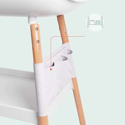 White and Beech Wood Diaper Changing Table with Storage