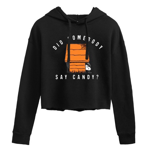 Women's - Peanuts - Somebody Say Candy Halloween Snoopy Cropped Graphic Hoodie - image 1 of 4