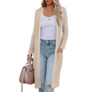 Womens Casual Knit Cardigan Long Sleeve Mid Length Fitted Pocket Sweater Cardigan - 1 of 3
