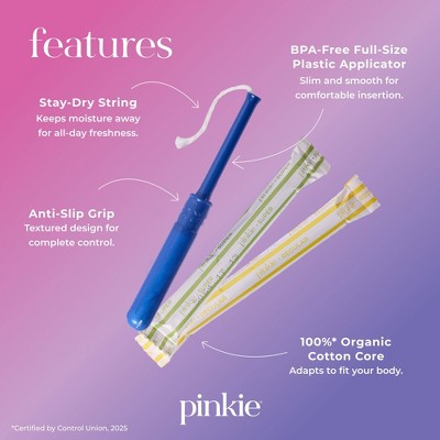 Pinkie Tween & Teen Organic Cotton Tampon Multipack - Regular & Super Absorbency - 36ct